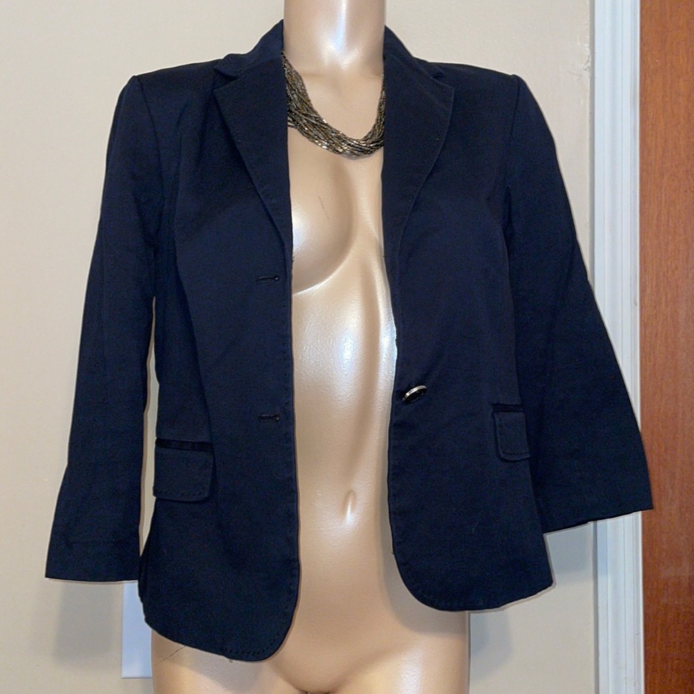 Talbots 3/4 sleeve cotton navy blazer